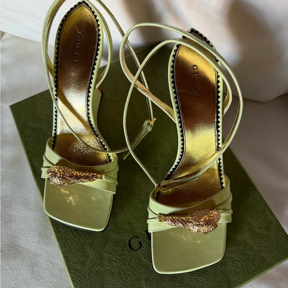 Gucci Women's Gold and Green Strappy Heels - Picture 1 of 7